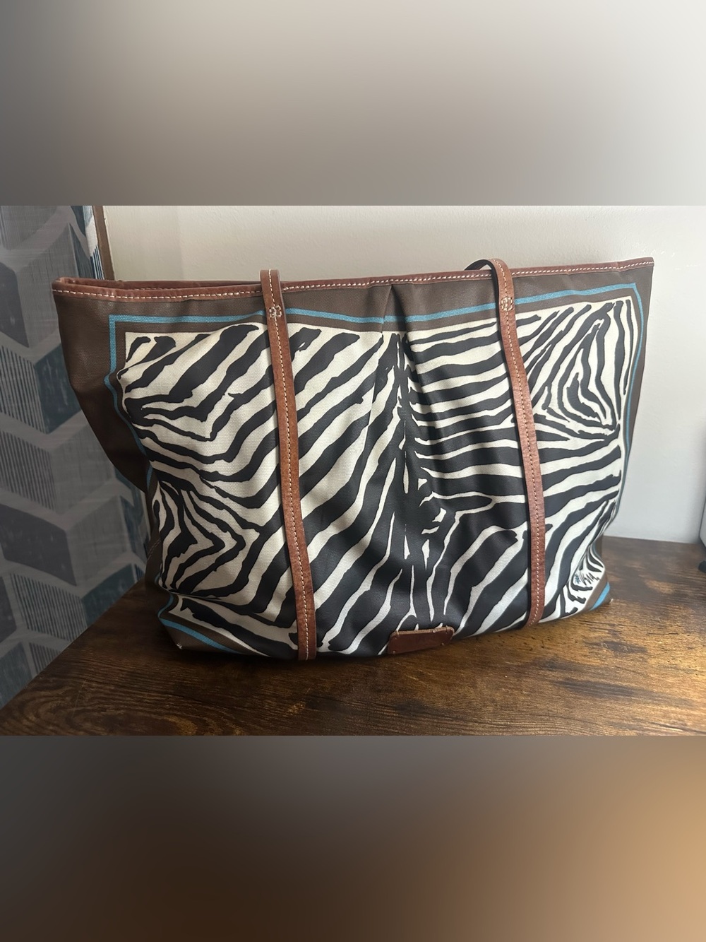 Brighton Zebra Vena Canvas Carry All Tote Shoulder Bag  F129014